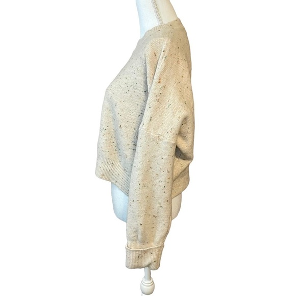 Lumiere Heavyweight Cream Wool Blend Cropped Sweater Rainbow Confetti Flecks. L - Picture 3 of 9